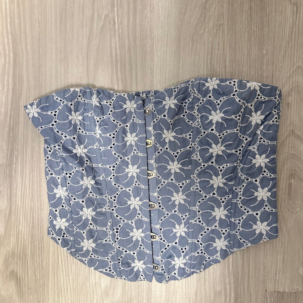 PRINCESS POLLY BLUE FLORAL CUTWORK EMBROIDERY PRINT COTTON CORSET 8 M